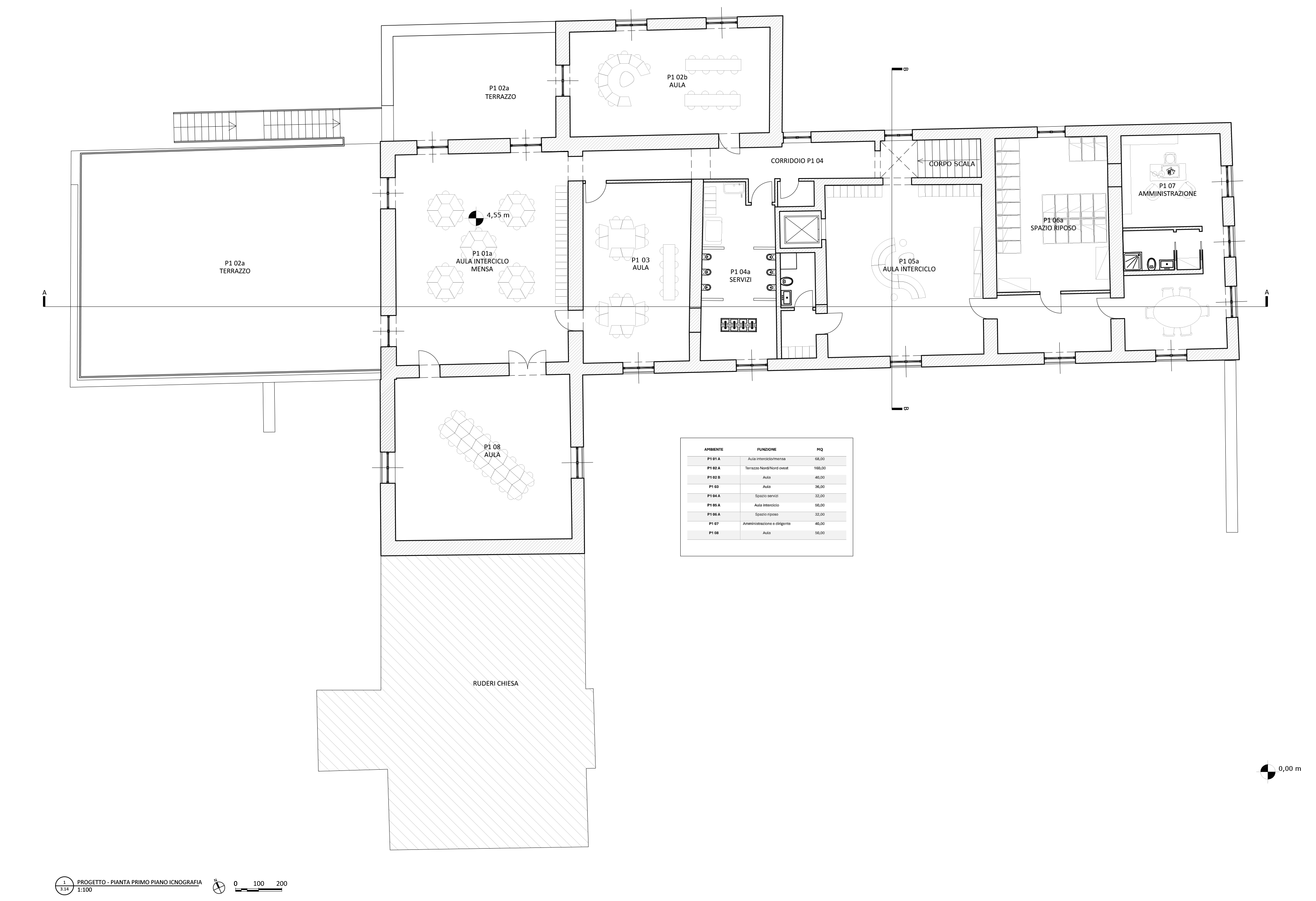 Pianta del primo piano del progetto esecutivo
